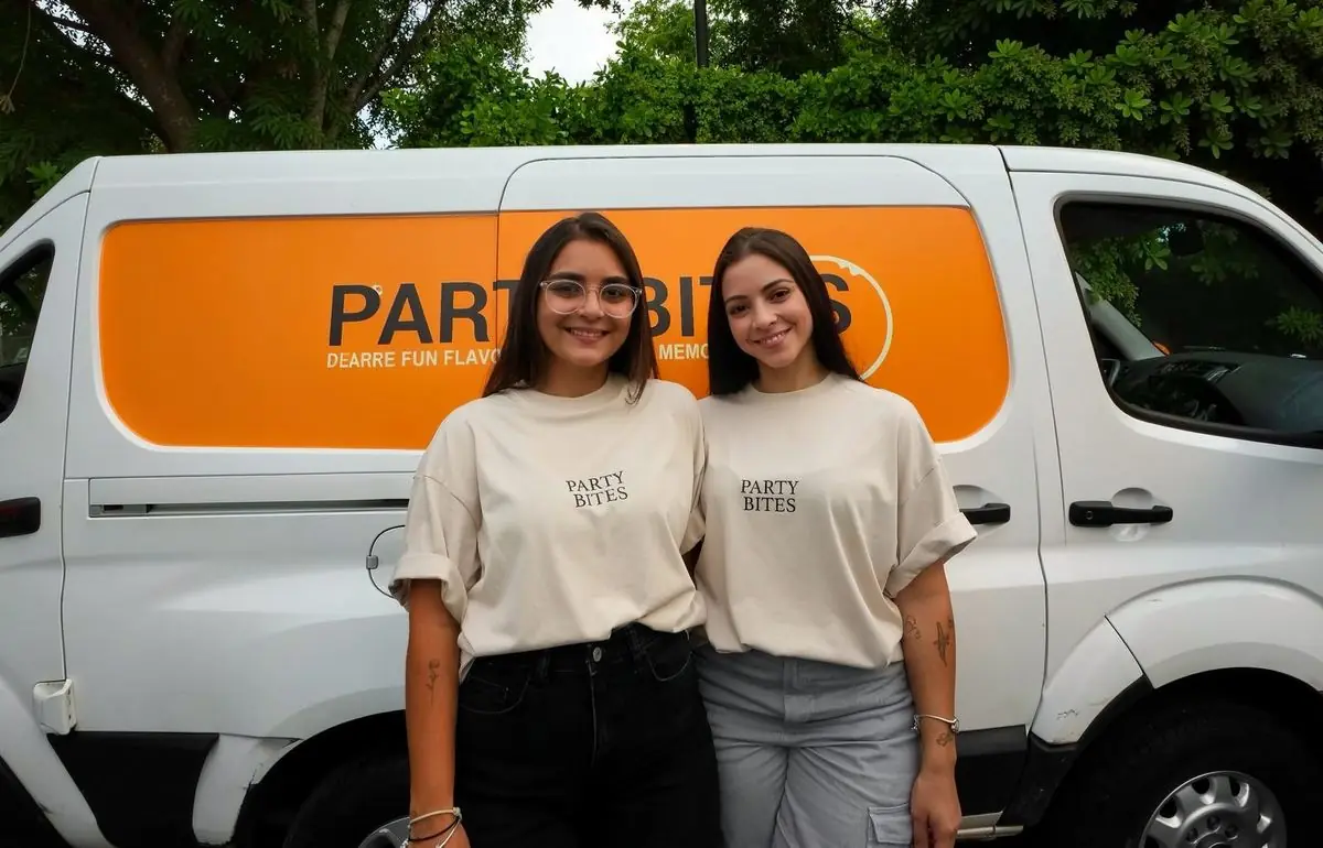 Lorena and Carolina of Party Bites MIA in front of the Party Bites van